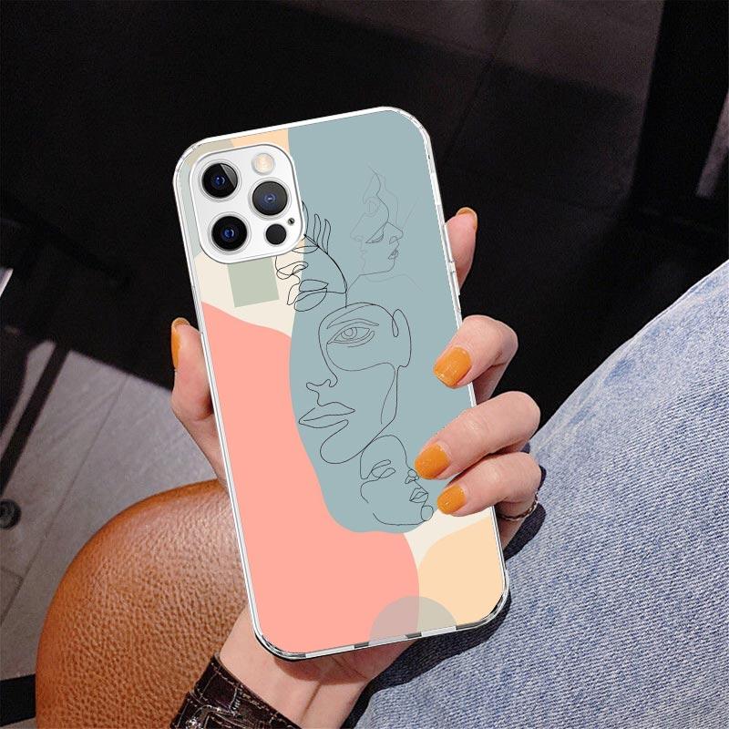 Abstract Line Women Face Phnoe Case for Iphone 17 Air 16 11 12 13 Mini 14 Plus 15 Pro Max 7 8E SE 2020 16ProMax Phone Cover Coqu