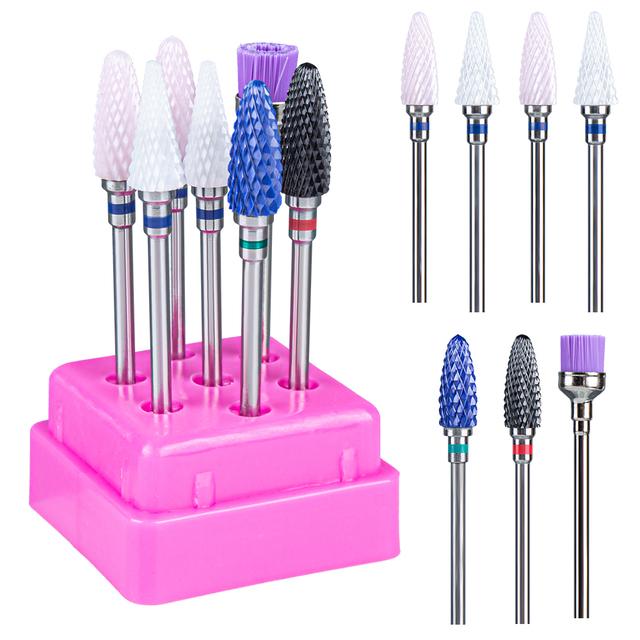 7pcs Ceramic Nail Drill Bits Set Milling Cutter for Manicure Machine Accessories Rotary Burrs Pedicure Cutter for Remove Gel Bit