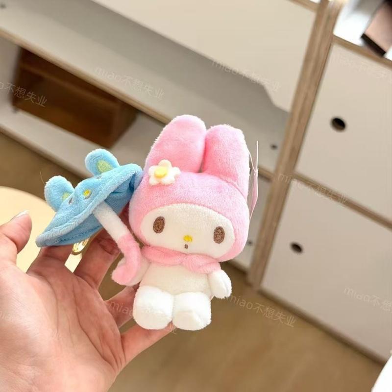 10CM Kuromi Hangyodon My Melody Umbrella Plush Toy Keychain cartoon umbrella holding cinnamoroll pochacco kt plushie bag charm