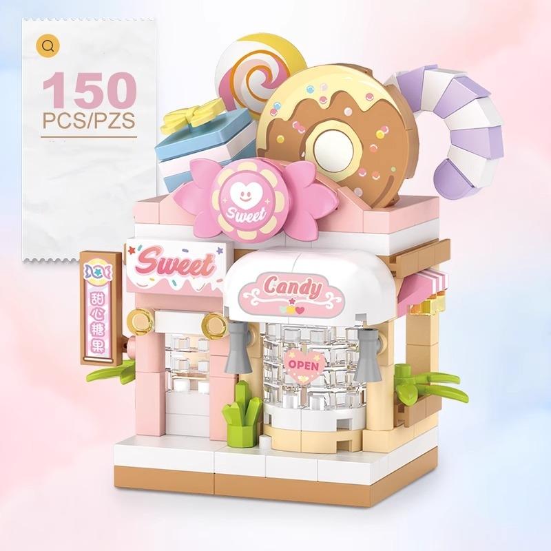 Street View Restaurant Dessert Coffee Pet Fruit Store Model Building Blocks Food House Bricks Girls Gift Toys for Kids Children