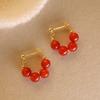 Nanhong Agate Earrings Retro Gold-Plated Chinese Beaded Earrings, New Festive Bride Positive Red Round Bead Earrings For Women