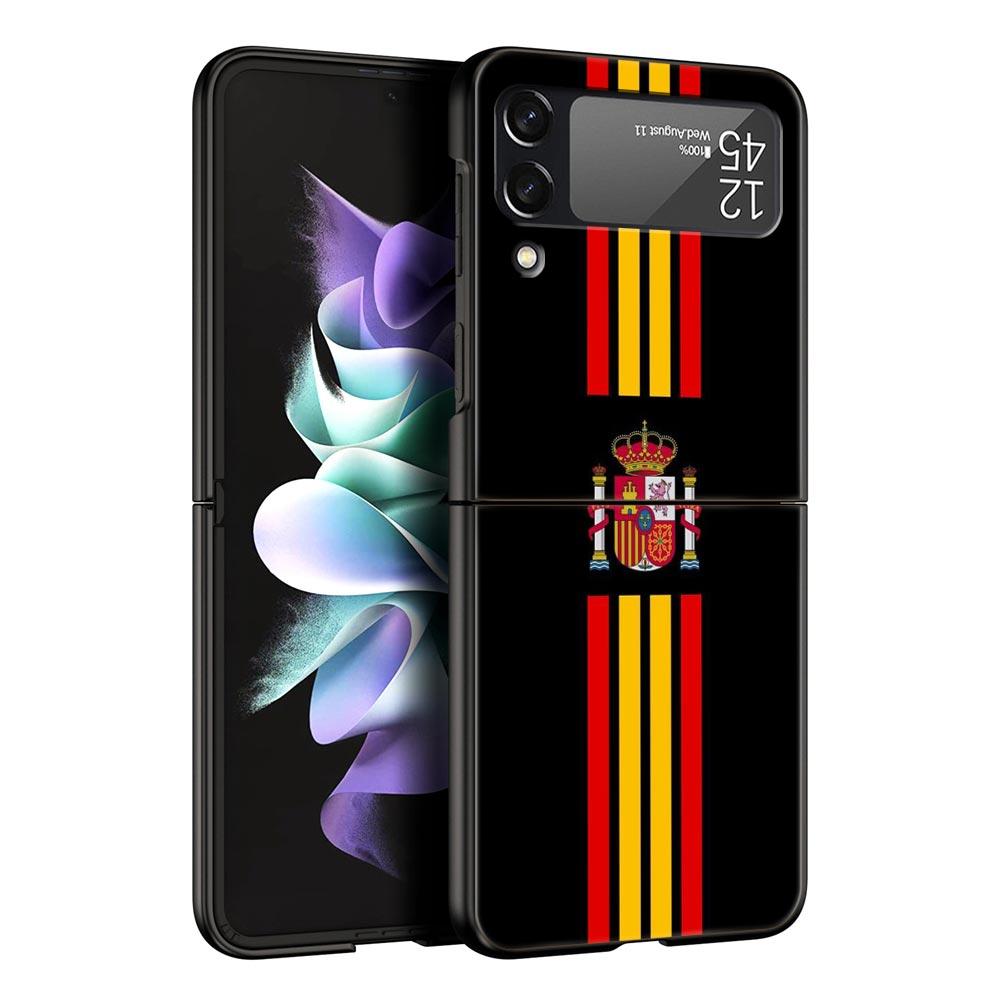 Phone Case for Samsung Galaxy Z Flip 3 4 5 6 7 Folding Black Shell For Samsung Z Flip4 Flip5 PC Hard Cover Spain Flag