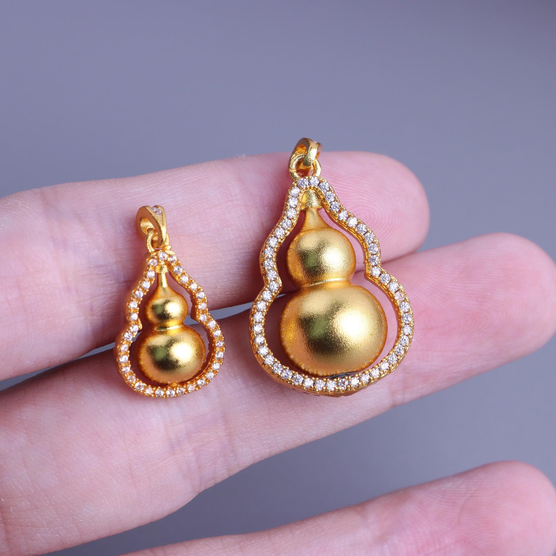 

Chinese Style Gold Rotatable Gourd Pendant Necklace for Women, Long-Lasting Color Retention, Imitation Gold, Fu Lu Design Small 21*12mm No Chain