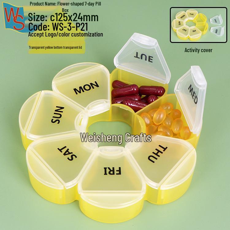 Colorful 7-Day Round Travel Pill Box with 7 Compartments - Weekly Medicine Dispenser