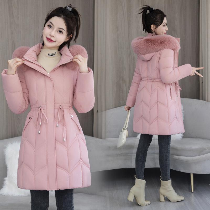 Winter Women's Cotton-padded Jacket Long Slim Fashion Large Fur Collar Women's Coat