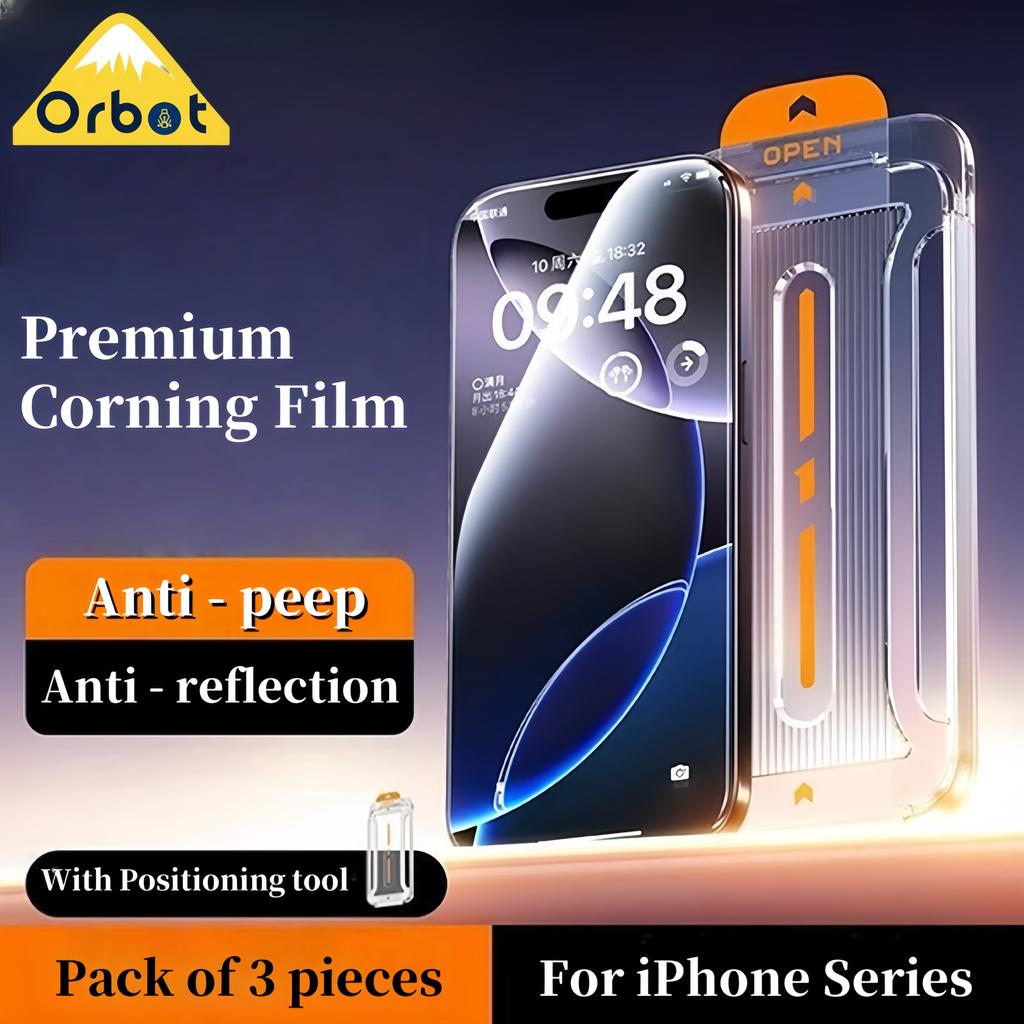 3pcs Anti-peep Dust Free Installation Screen Protector For iPhone17 11 12 13 15ProMax 14Pro 16 HD Tempered Glass Screen Protector