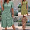 Women's Fashion Summer Spring Solid Color Print Short Sleeve V-Neck High Waist Casual Dresses