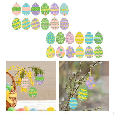 24Pcs Easter Egg Ornaments Hanging Decoration Party Home for Tree Wooden
