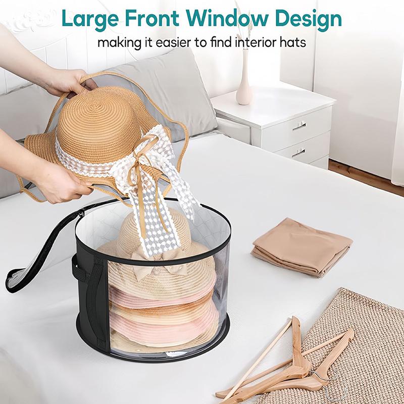 1Pc Clear Portable Collapsible Hat Storage Organizer With Zipper, Large Front Window Design, Fabric Material, Hand Washable