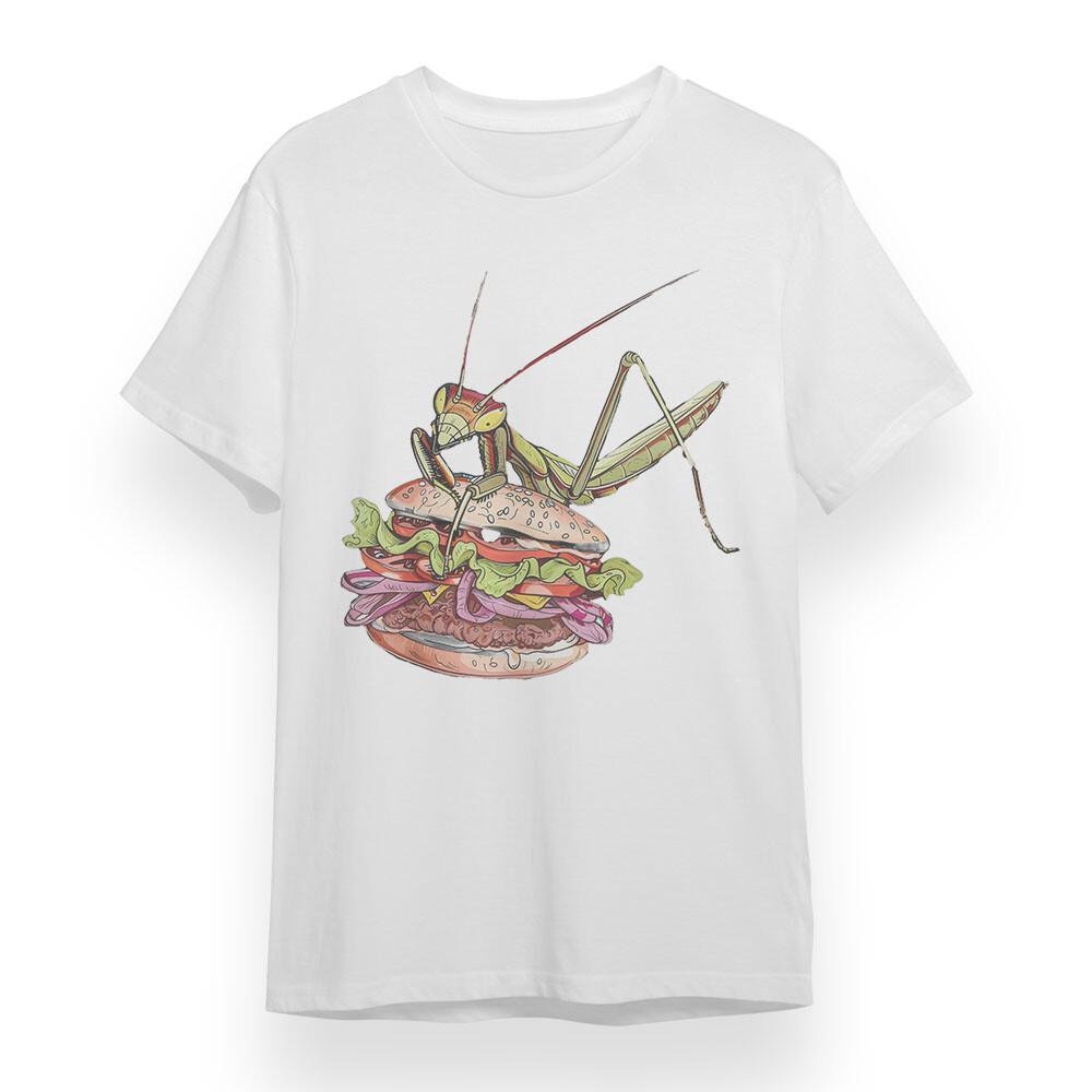 

Women s Oversize T-shirt With Surreal Bug Burger Graphic Unisex White Cotton Tee 2XL