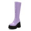  Tall Boots Patent Leather Punk Style Muffin Thick-soled Thick Heel Super High Heel Side Zipper  Knee-length Knight Boots