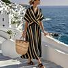 New European & American Summer V-neck Women's Ruffle Swing Dress