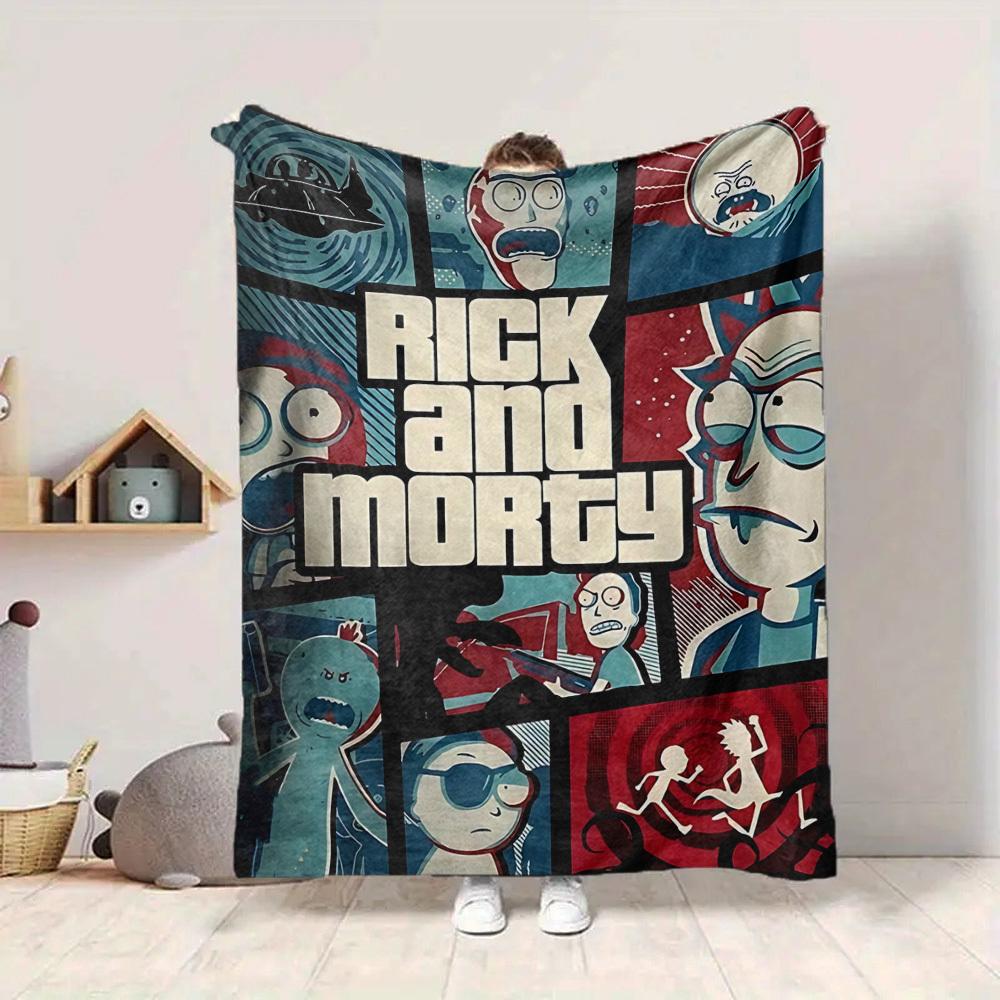 1pc Rick and Morty Blanket Lightweight Flannel Throw For Sofa, Bed, Travel, Livingroom, Office, Couch, Chair, And Bed