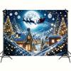 Christmas Village polyester background banner holiday wall decoration with Santa Claus Christmas tree and snow scene