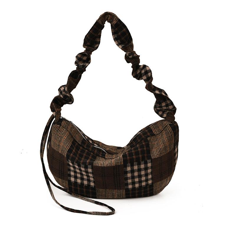 2025 Autumn New American Retro Messenger Bag Women's Plaid Shoulder Bag Niche Fashion Girl Dumpling Bag
