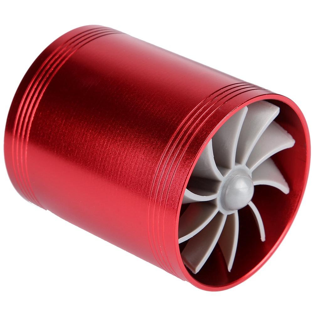 Car Air Intake Turbonator Dual Fan Turbine Super Charger Gas Fuel Saver Turbo Red
