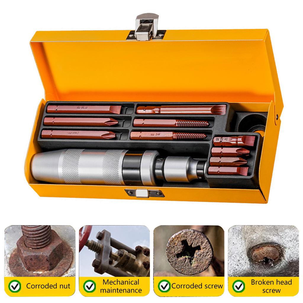 12x Manual Impact Driver Set Alloy Steel Bit for Tackling Extracting Rusted Broken Stubborn Corroded Screws Easy Repairs