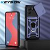 KEYSION Shockproof Armor Case for TECNO POVA 7 4G Slide Camera Lens Protection Metal Ring Stand Phone Back Cover for TECNO Pova7