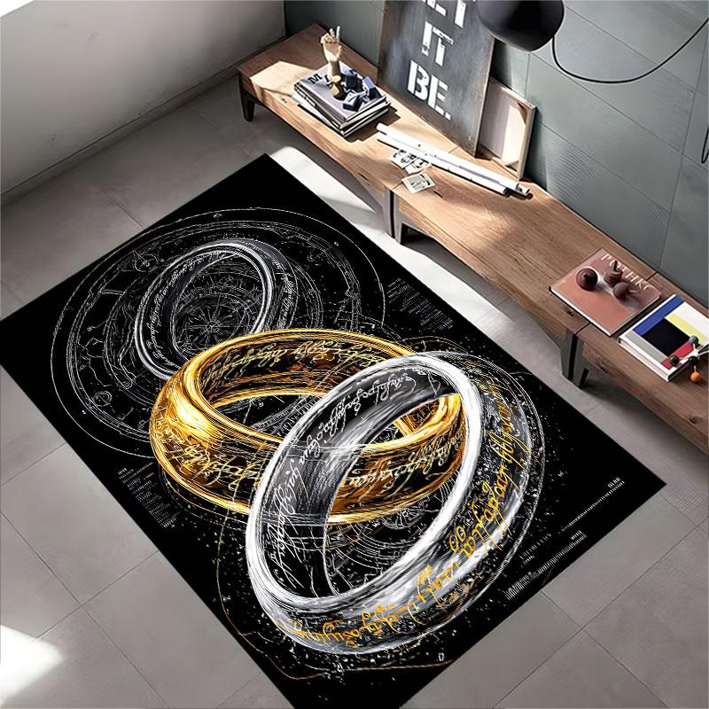 Golden Rings with Elvish Script suitable as a non-slip mat for the living room or bedroom sofa