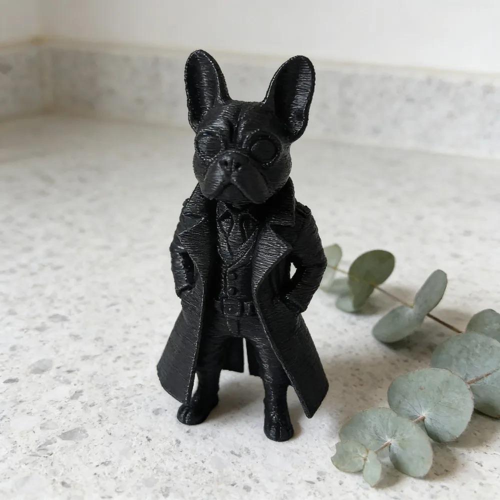 Bulldog Gentleman Statue Ornament, French Bulldog Gentleman Detective Sculpture, Cool Windbreaker Sunglasses Shaped Handicrafts