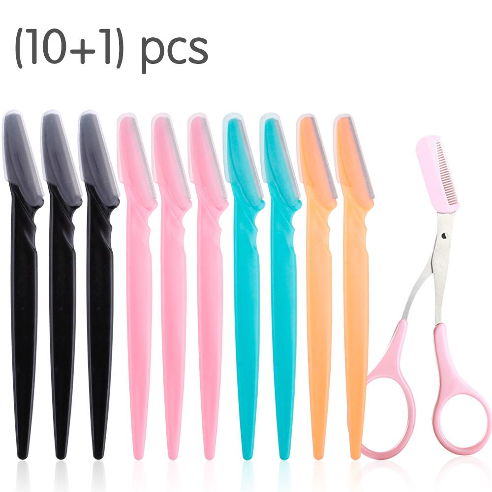 11Pcs Professional Eyebrow Trimmer Safe Blade Brow Scissors Comb Set Women Face Hair Remover Scraper Shaver Makeup Beauty Tools