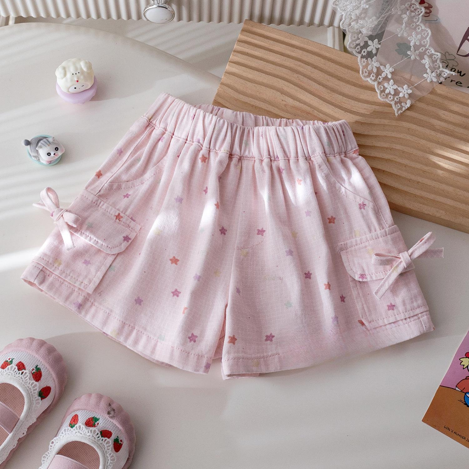 

Летние шорты Корейские повседневные шорты для девочек с принтом банта и звезды Летняя одежда Детские шорты 140 розовый