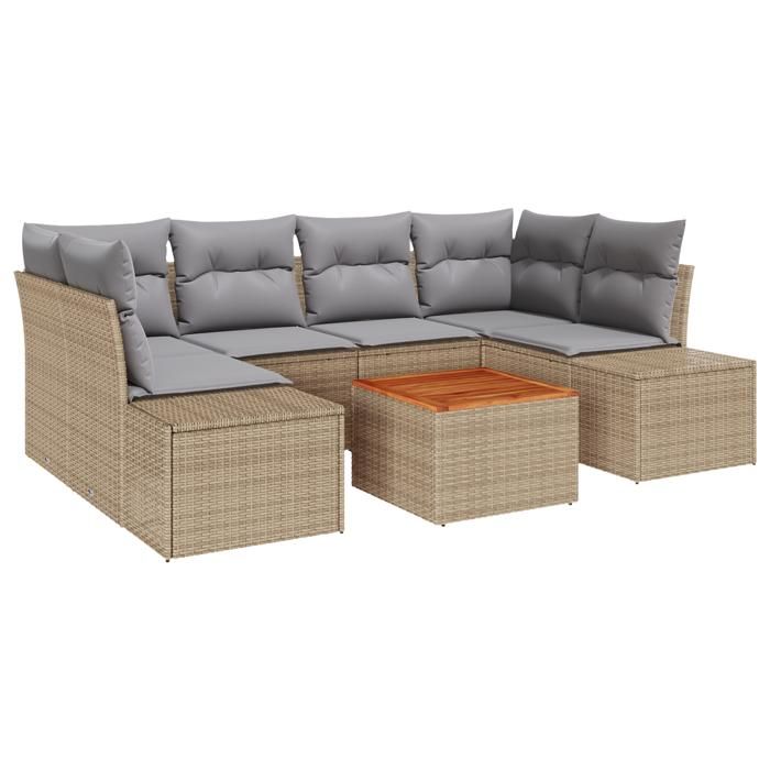 VidaXL Ensemble de canapé de jardin 7 pièces avec coussins beige poly rattan acacia 3347910