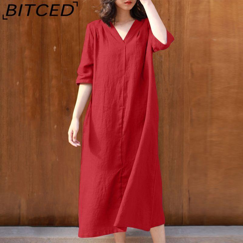 BITCED Moda Femei Vară Primăvară Imprimare în culori uni mâneci jumătăți decolteu cu talie înaltă Rochii casual