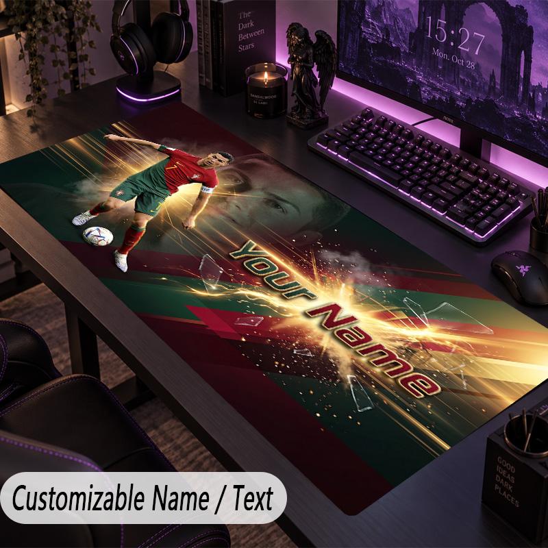 Large Mouse PadCristiano Ronaldo Custom Name Text Personalized Desk Mat Non Slip Gaming Pad