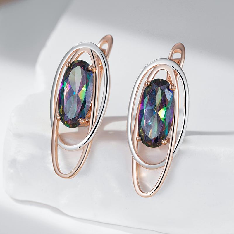 Trendy Oval Colorful Natural Zircon Drop Earrings For Women Rose Gold Color Mix Elegant Pendant Daily Jewelry