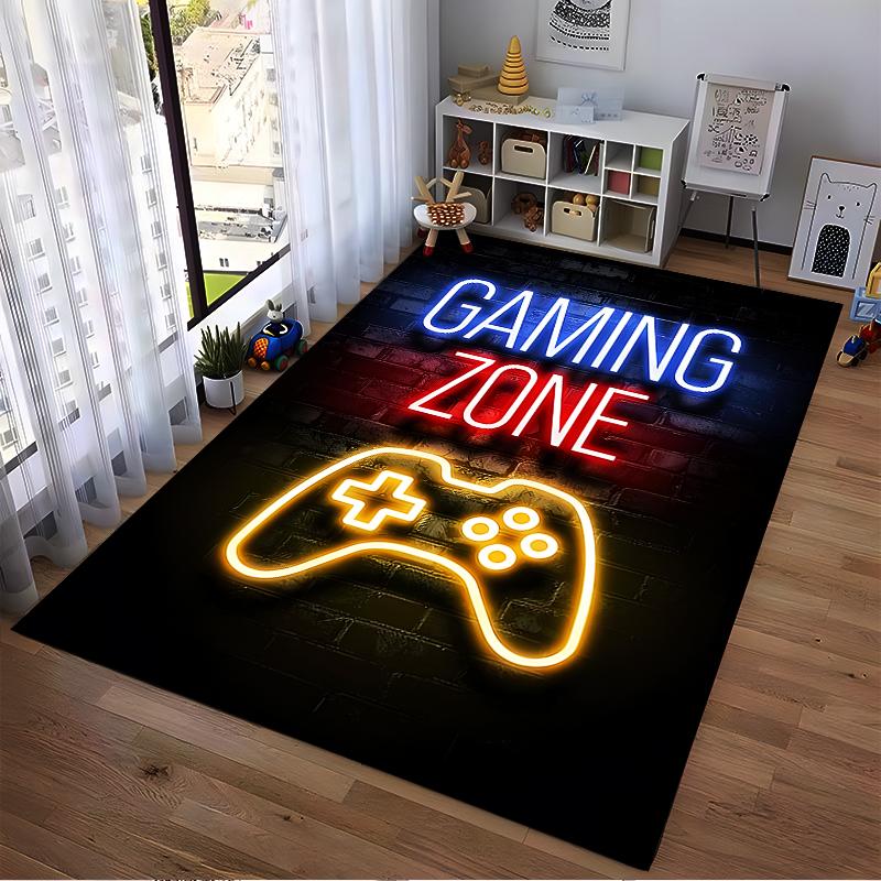 "Gaming Zone Neon Style Carpet with Game Controller Design" Suitable for use as an anti-slip for living room bedroom sofas
