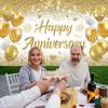 White Gold Happy Wedding Anniversary Banner for 5 10 15 20 25 30 40 50 for Couple, Happy Anniversary Decorations, Surprise for Parents Cheers To