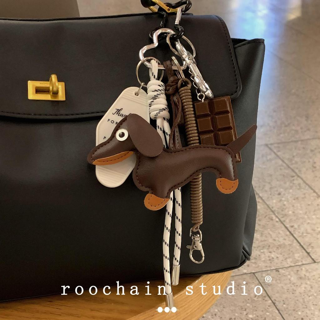 Trendy Sausage Dog Bag Charm Keychain with Handmade Nylon Rope Lanyard