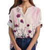 Women's Cotton Linen Round Neck Short Sleeve With Button Tops Printed T-shirt