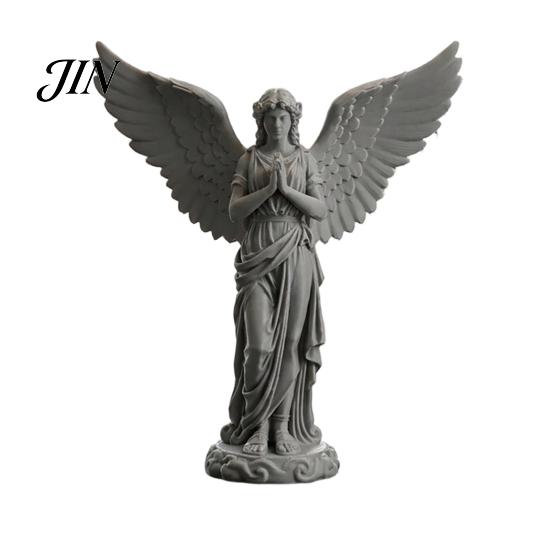 Matte Angel Decor 3D Printed Praying Figurine, Retro Guardian Angle Statue, Decorative Statue Artistic Winged Women Decoration for Home Office, серый