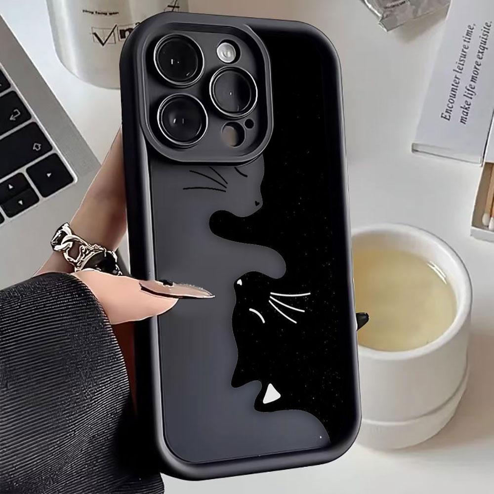 Animal Black Cute Cat Phone Case For iphone Apple 17 AIR 16 16E 11 12 13 14 15 XR Plus Pro Max Silicone Case Funda Shell Cover