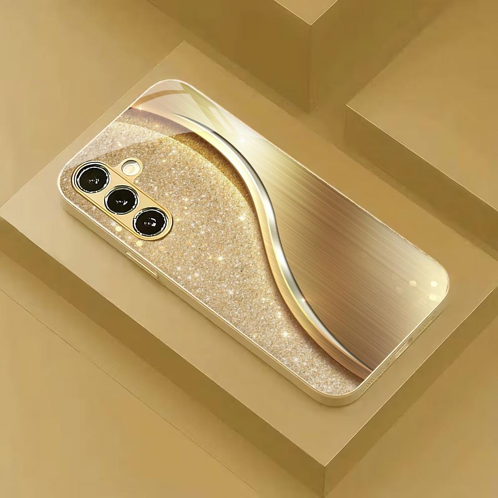 Golden Curved Texture Tempered Glass Phone Case Suitable for Samsung Galaxy S26 S25 S24 S22 S21 S20 FE/Ultra/Plus Anti Drop