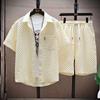 Summer Men Sets Casual Oversize Plaid Lapel Short Shirts Shorts Two-Piece Casual Solid Short Sleeve Loose Fashion Streetwear