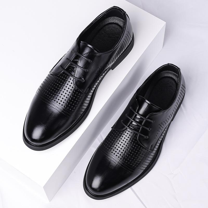 Business Dress Leather Shoes Men's Pointed Casual Breathable Hollow Men's Shoes British Wedding Groom Suit Shoes
