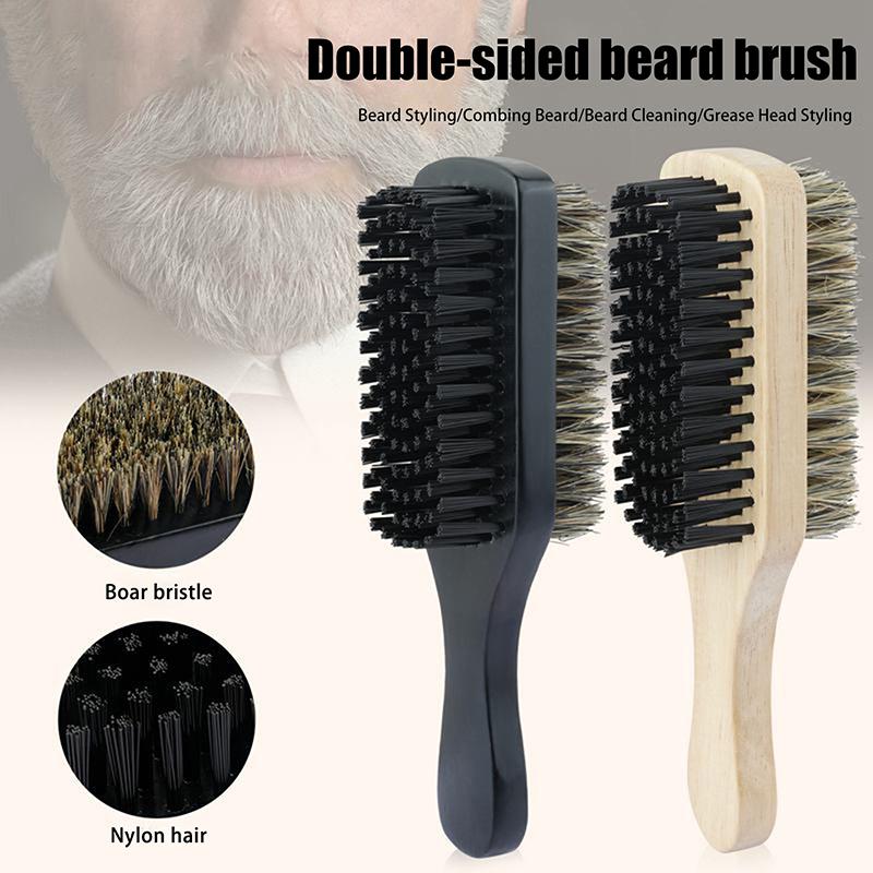 1Pcs Professional Soft Boar Bristle Dual Side Wood Beard Brush Men Mustache Comb Hairdresser Brush