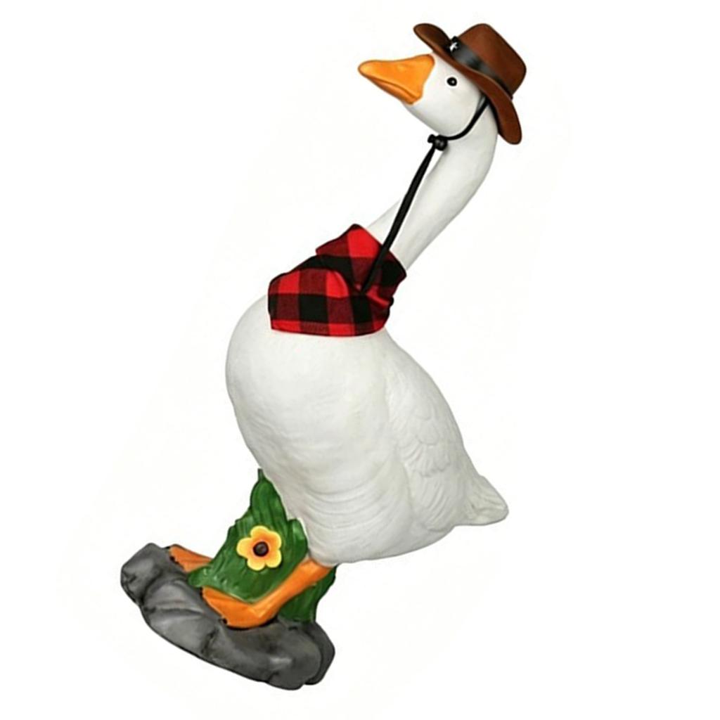 14inch Tall White Geese Figurines with Bandana & Hat Realistic Large Porch Goose Statue for Patio Balcony Or Front Porch Decor