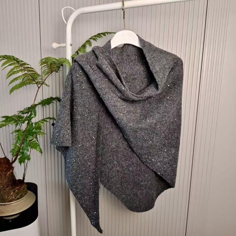 Winter Warm Sequin Triangular Scarf High End Neck Protection Knitted Scarf Woolen Shawl