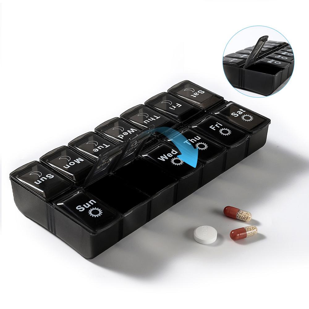 Weekly 7 Days Pill Organizer 14 Grids Portable Medicine Box for Vitamins Fish Oils Tablets Storage Travel
