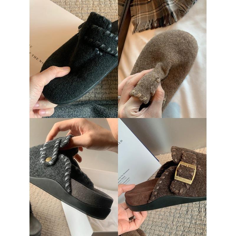 Fleece Women's Autumn and Winter Fluffy Shoes Wear Cotton Shoes, Snow Boots, Thick-soled Warm Half Slippers
