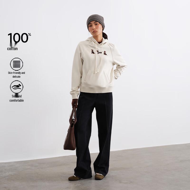 GREEN BELT Women's Puppy Embroidery Hooded Sweatshirt