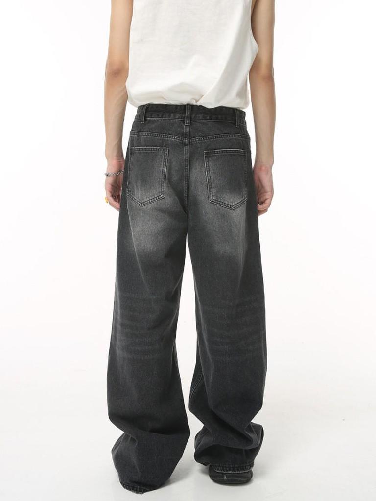 2025 Four Seasons Retro Hong Kong Style Distressed Wide-Leg Floor-Length Jeans