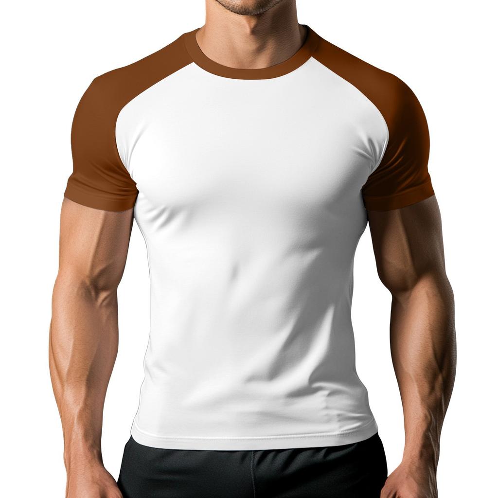 Men's Colorblock Pattern Raglan Short Sleeve Sports T-Shirt