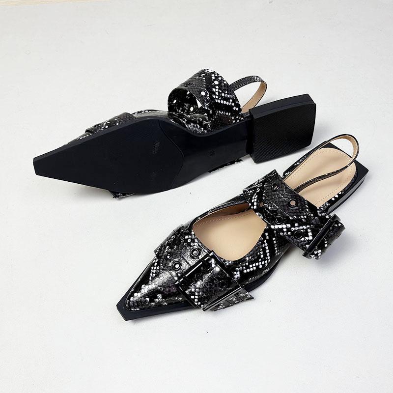 Fashion Big Size 43 Fashion Snakeskin Luxury Women Flats Sandals Shoes Female Designer Buckle Footwear Pointed Toe Ladies Flats Shoes