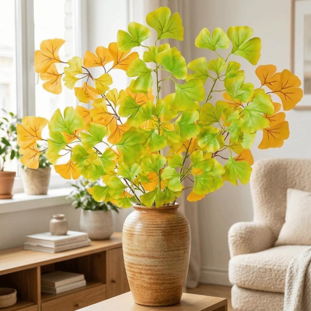 Plastic Simulation Plants Elegant Ginkgo Leaf Plant Fake Ginkgo Stems Living Room