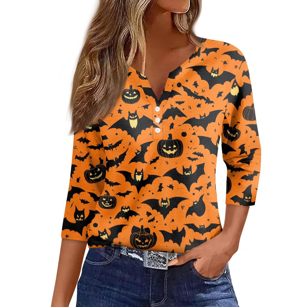 Women's Casual Fashion Sexy Comfortable V-Neck Halloween Seven Sleeve Top